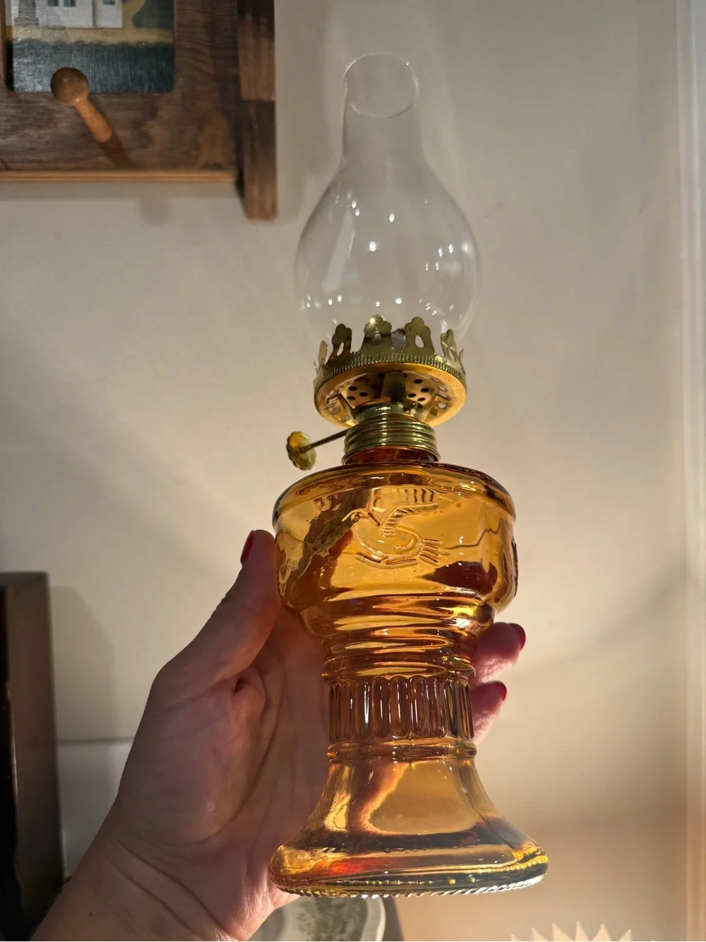 Amber Glass Lantern Oil Lamp - Honey Amber Decorative Lantern